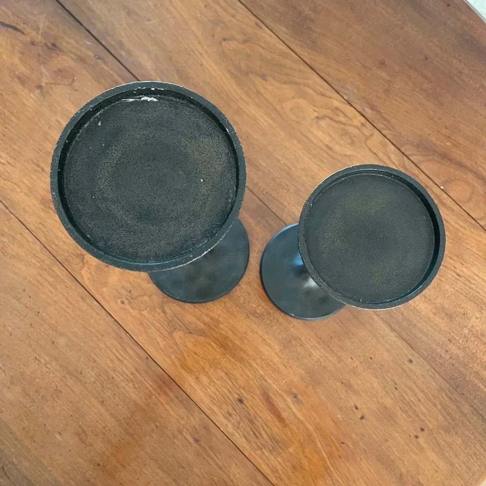 Pottery Barn Brutalist Hammered Cast Iron Candle Pillars